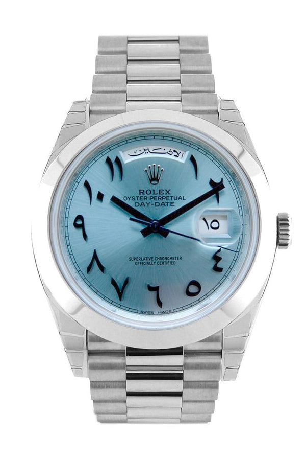 Rolex Day-Date 40 Ice Blue Hindu Arabic Numerals Dial Dome Bezel Platinum President Automatic Men's Watch 228206