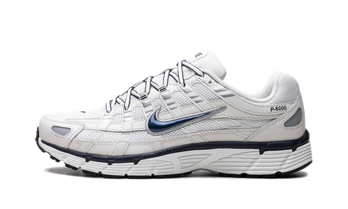Nike P-6000 Obsidian Summit White sneaker with navy and white mesh-leather layers, available at ASEY SHOP Morocco.