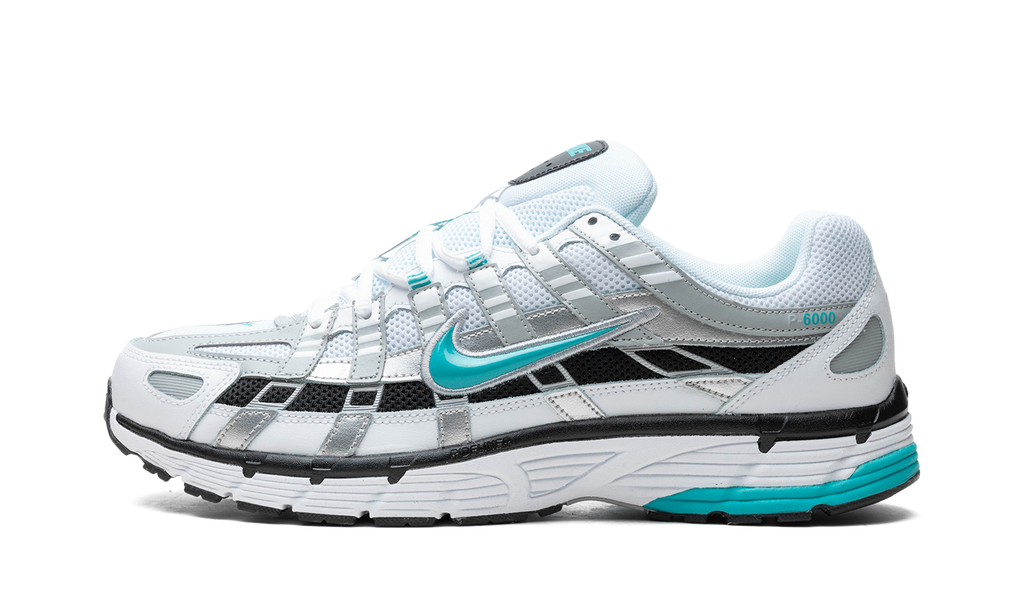 Nike P-6000 Dusty Cactus in white, silver, and turquoise, available at ASEY SHOP Morocco.

