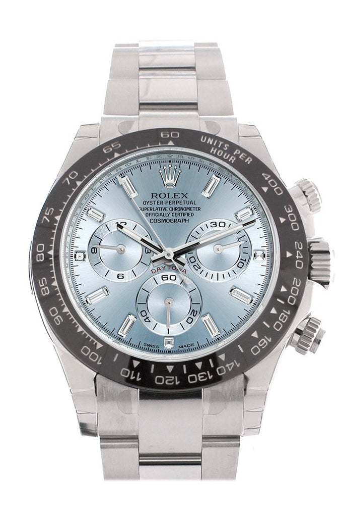 Rolex Cosmograph Daytona Ice Blue 8 Baguette Diamond Platinum Mens Watch 116506