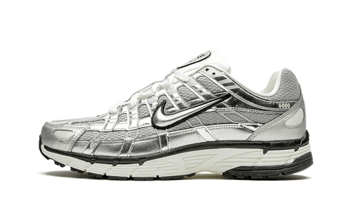 Nike P-6000 Metallic Silver sneaker with mesh and leather overlays, available at ASEY SHOP Morocco.

