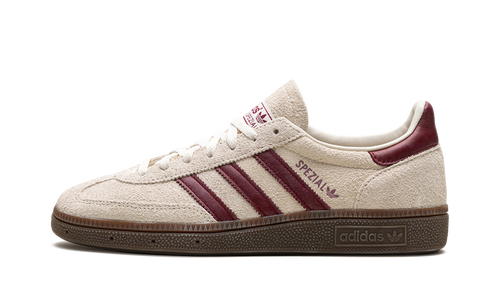 Adidas Handball Spezial WMNS in Off White Collegiate Burgundy with gum sole, available at ASEY SHOP Morocco.